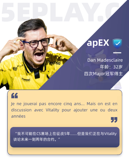 apEX：我不可能再打5年 但已与Vitality讨论未来一到两年的合同